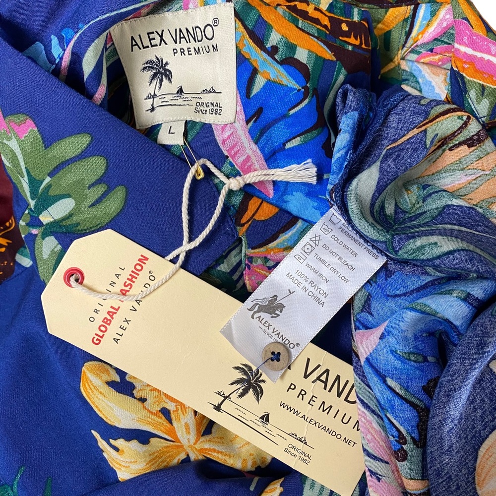 Alex Vando Premium Size L Mens Hawaiian Beach Shirt Floral Summer Resort New - Picture 10 of 14